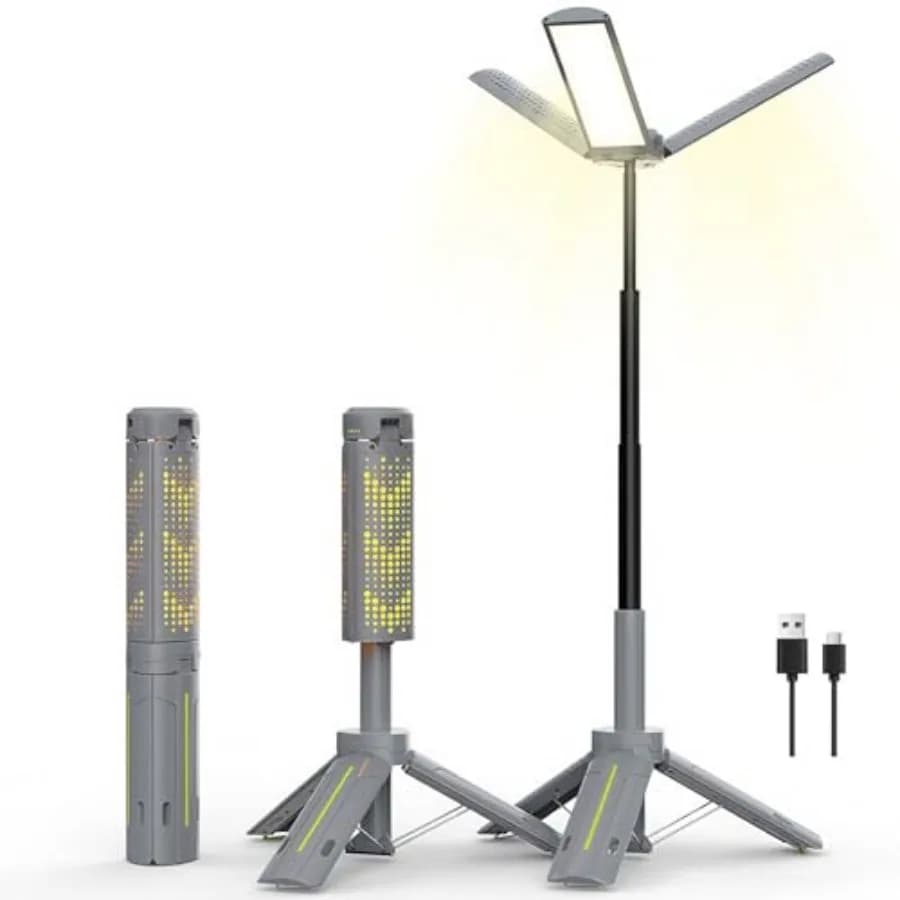 Lampada da Campeggio Telescopica 40" con Supporto, Luce da Lavoro LED Ricaricabile 8000mAh e Lanterna da Campeggio 1000LM, Lampada Portatile con Treppiede, 20H di Autonomia