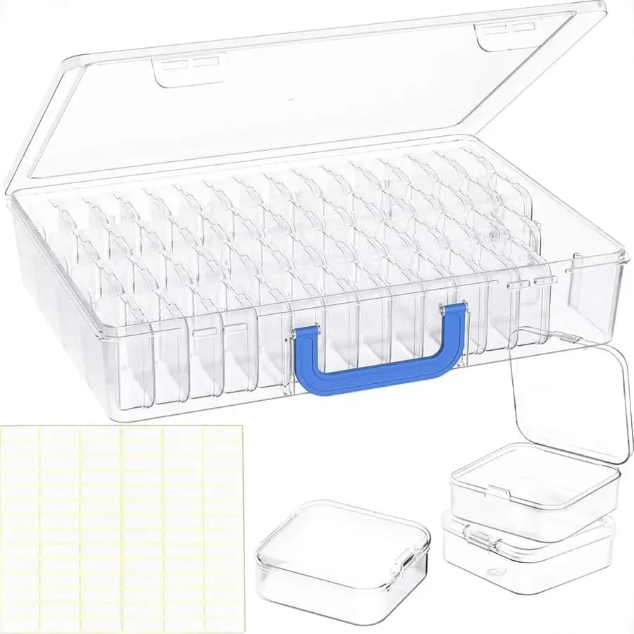 Scatola portaoggetti da 60 pezzi con manici per perline, coperchio incernierato, versione in plastica trasparente, adatta per riporre materiali per gioielli/bracciali