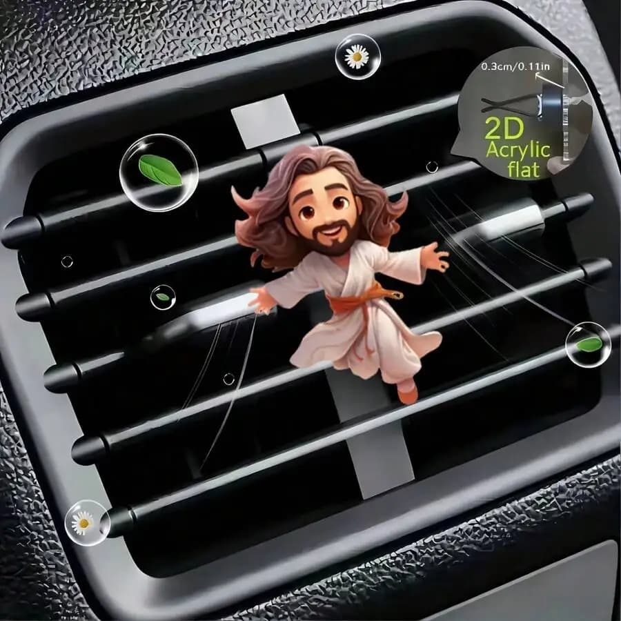 2D Flat Jesus Reusable Car Air Freshener Clip - Air Vent Diffuser (Fragrance Not Included), Aromatherapy Diffuser, Lucky Car Dec