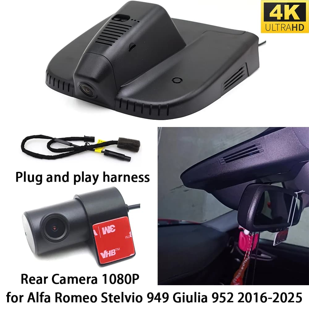 for Alfa Romeo Stelvio 949 Giulia 952 DVR Dash Cam OEM Front Rear Camera Video Recorder Wifi 2160P Loop Recording Night Vision