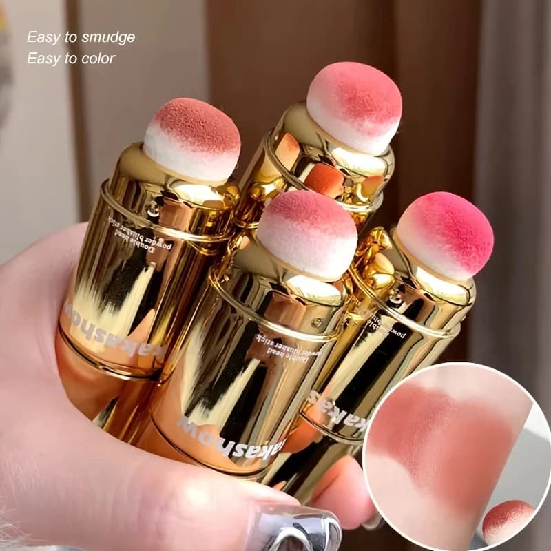 Stick Blush in Crema a Doppia Punta, Multiuso con Applicatore a Spugna, Tinta Naturale a Lunga Durata per le Guance, Trucco Portatile