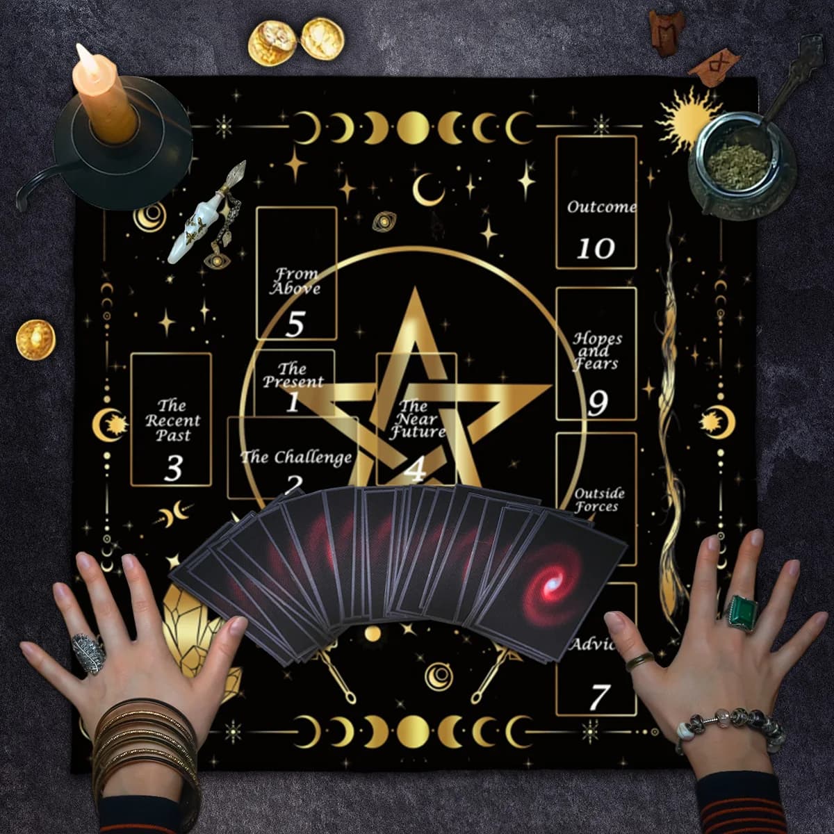 Tovaglia per tarocchi con croce celtica in tessuto per altare stellato Tovaglia in poliestere utilizzata per tappetino per carte Oracle per divinazione delle carte dei tarocchi