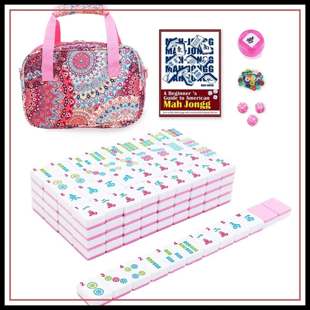 Set Premium di 166 Tessere Mahjong Americane con Borsa Stampata, Gioco da Viaggio Portatile, Accessori Eleganti