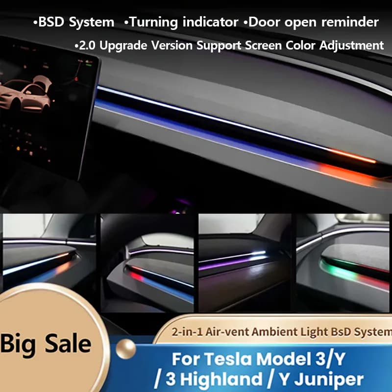 Newest 2.0 Smart Air Vent Ambient Light System Blind Spot Monitoring BSD System for Tesla Model 3 Highland for Model Y Juniper
