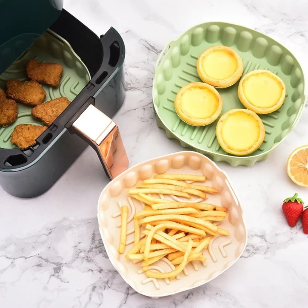 New Silicone Mat Air Fryer Square With Handles, Kitchen Accessories, Cooking Mold