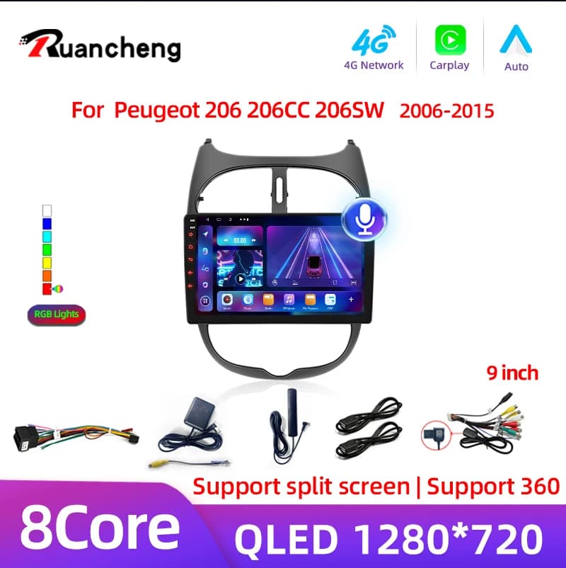 Android 14 Autoradio Per PEUGEOT 206 206CC 206SW 2000-2008 Auto Lettore Multimediale GPS Autoradio Carplay 2 din carplay Auto
