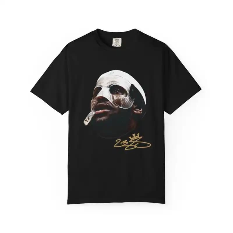 LeBron James Masked Signature T-Shirt, Basketball Fan Tee ,Graphic Short Sleeve Crew Neck Cotton T-Shirt