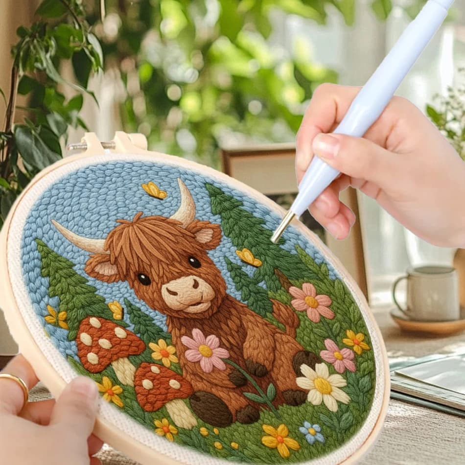 GATYZTORY pacchetto ricamo ago punch mucca cartone animato carino semplice accessori per cucire fatti a mano filato kit fai da te set da cucire decorazioni per la casa