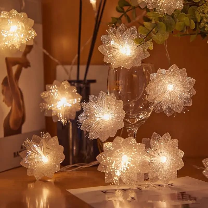 Ghirlanda di luci da fata a fibra ottica a LED a batteria da 1,5 m - Decorazioni natalizie e capodanno con fiori artificiali per la festa