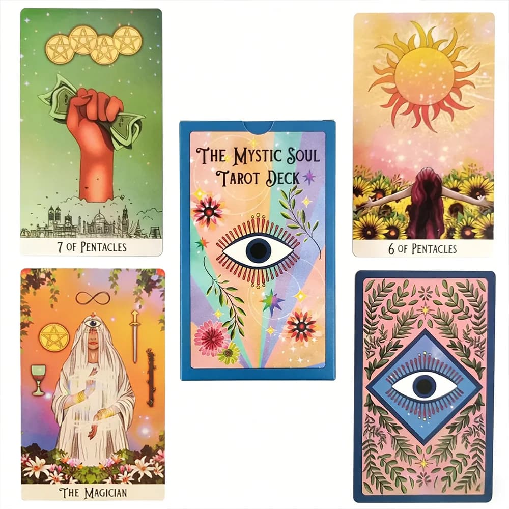 78 carte dei Tarocchi Mystic Soul (10,3x6,0 cm), carte divinatorie casuali adatte per principianti, regali per le vacanze e giochi da tavolo per feste.
