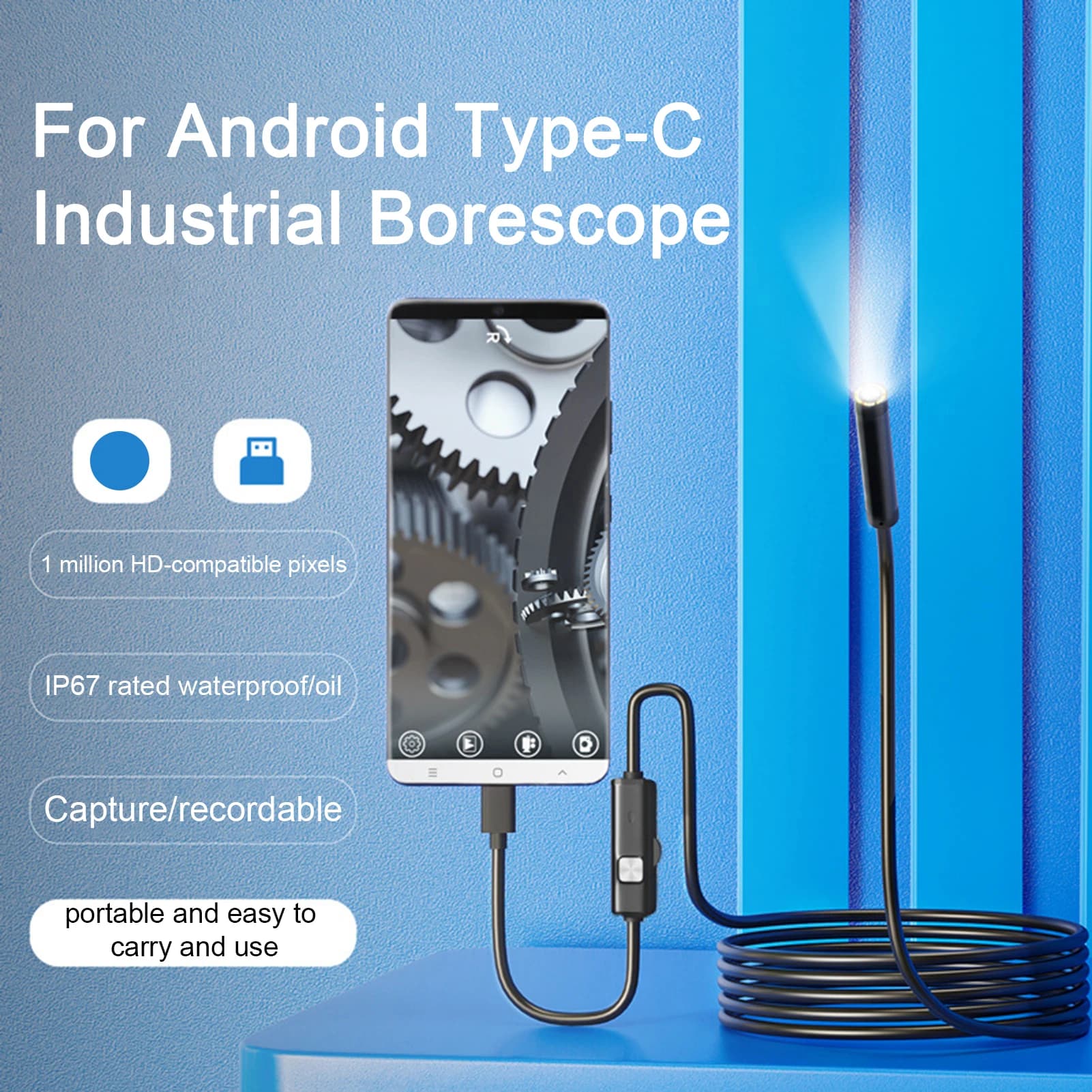 5.5MM 7.0MM TYPE-C Endoscope camera 6 LED USB adjustable Android Boroscope cameras Flexible inspection for PC phone
