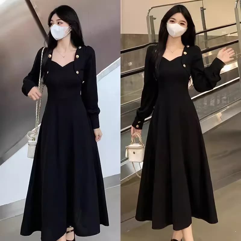 Slimming Korean Style Women's Dress plus Size Spring Autumn New Style A-Line Skirt Waist-Cinching Base Layer Dress