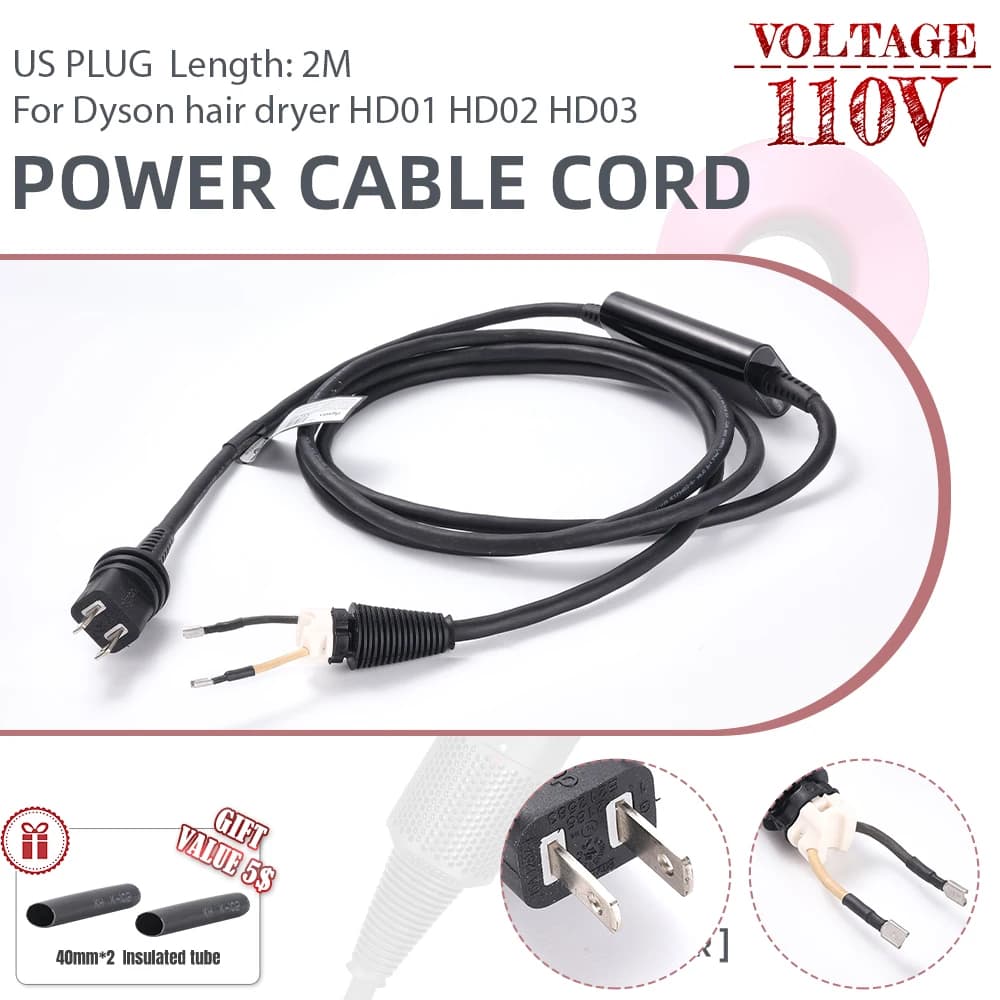 Power Adapter for 110V Charger for Dyson American Plug Power Supply Cable 2.6m Power Supply Replacement Adapter
