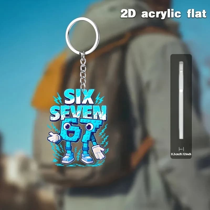 New Cross-border 2D Flat Acrylic Keychain with "67" Number and Letter Design Fashion Pendant Festival Gift
