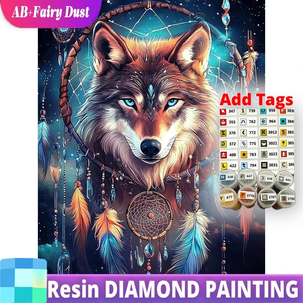 Resin Fairy Dust AB 5D DIY Diamond Mosaic Wolf Animal Dog Suitable For Beginners Craft Kit Painting Dreamcatcher Home Decoration