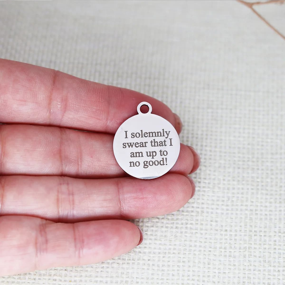 3pcs/Lot I Solemnly Swear That I Am Up To No Good Laser Engraved Word Stainless Steel Charm for Jewelry Making DIY Necklace