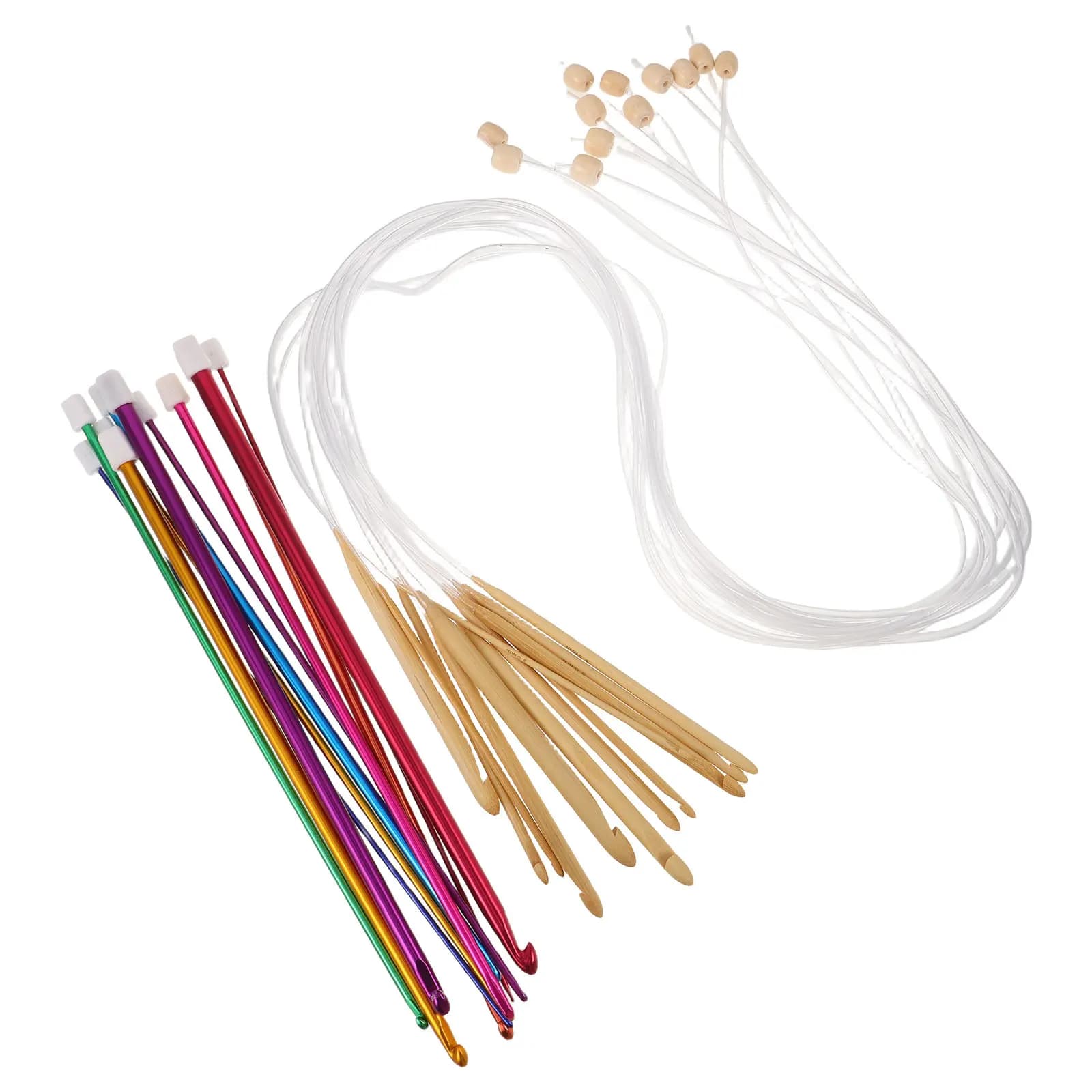 Set di uncinetti tunisini con manici in legno per lavori a maglia, kit di strumenti per tessitura di maglioni e progetti di filati