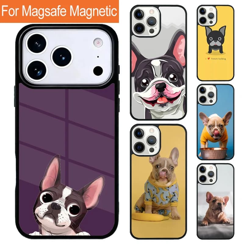 Custodia Magnetica Morbida per iPhone con Design Bulldog Francese, Compatibile con MagSafe, per iPhone 17 Pro 16 15 13 12 11 Pro Max Air 14 Plus