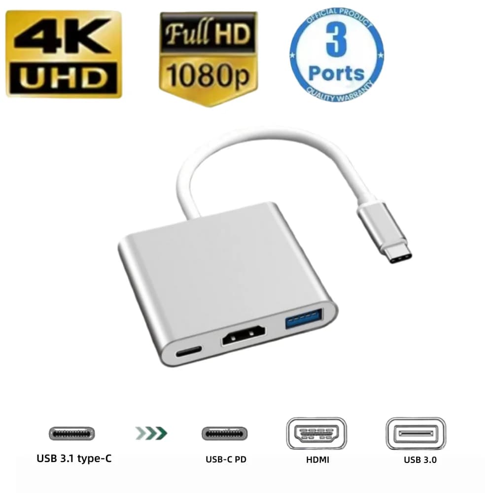 Adattatore Hub USB C 4K HDMI, Convertitore USB C Maschio a Femmina 3-in-1 con USB 3.0 e Ricarica per MacBook Air 12