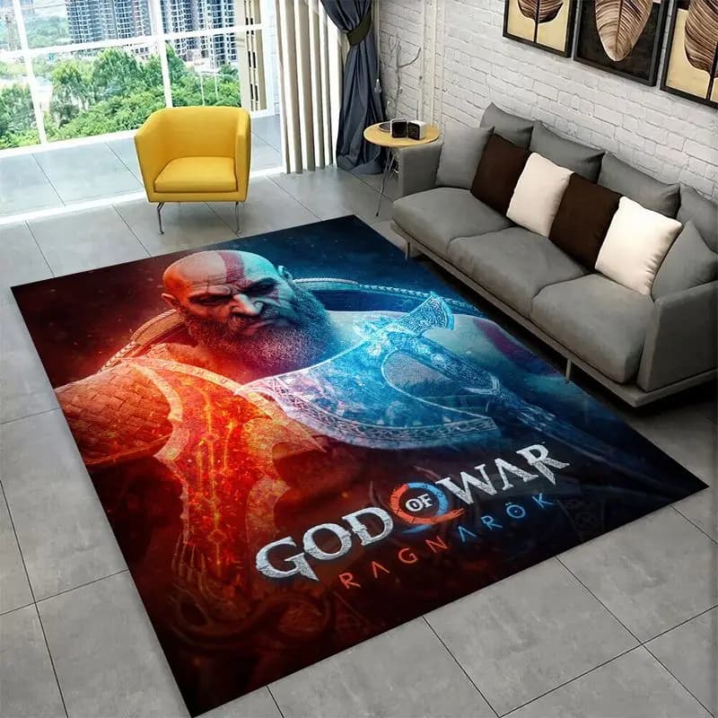 Retro God of War Game Kratos Carpet Rug for Bedroom Living Room Sofa Playroom Doormat Home Decor,Kid Area Rug Non-slip gift