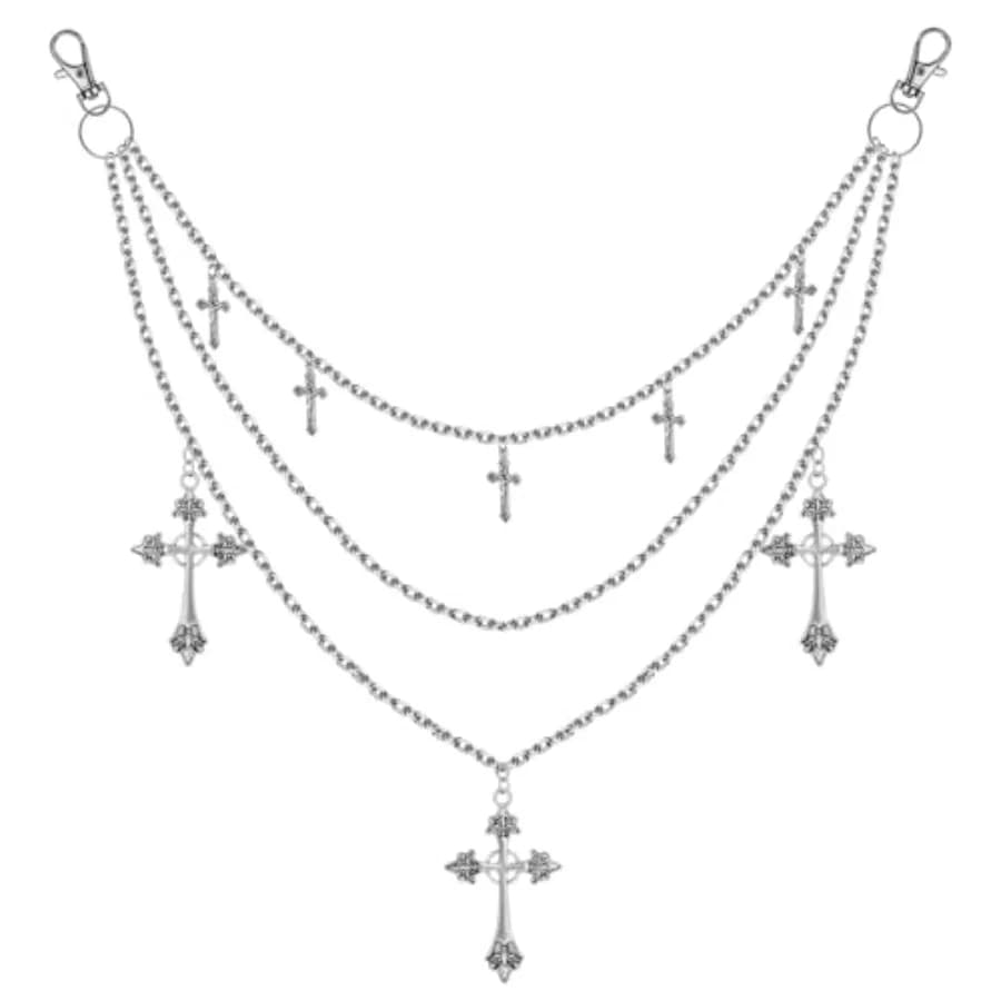 Pants Chain Waist Chain, 3 Layered Silver Cross Punk Chain Belt, Hiphop Gothic Jeans Chain Streetwear Accessories