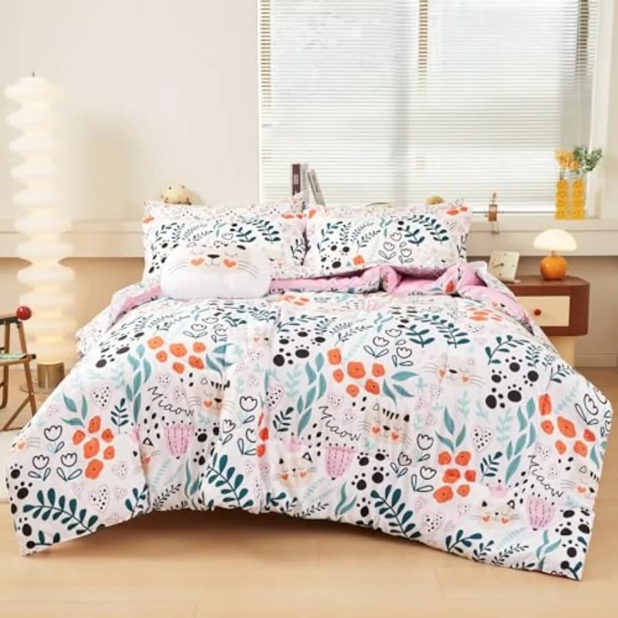 Set Copripiumino per Ragazze 6 Pezzi, Set Letto Completo con Lenzuola, Federe e Cuscini Decorativi, Ultra Morbido