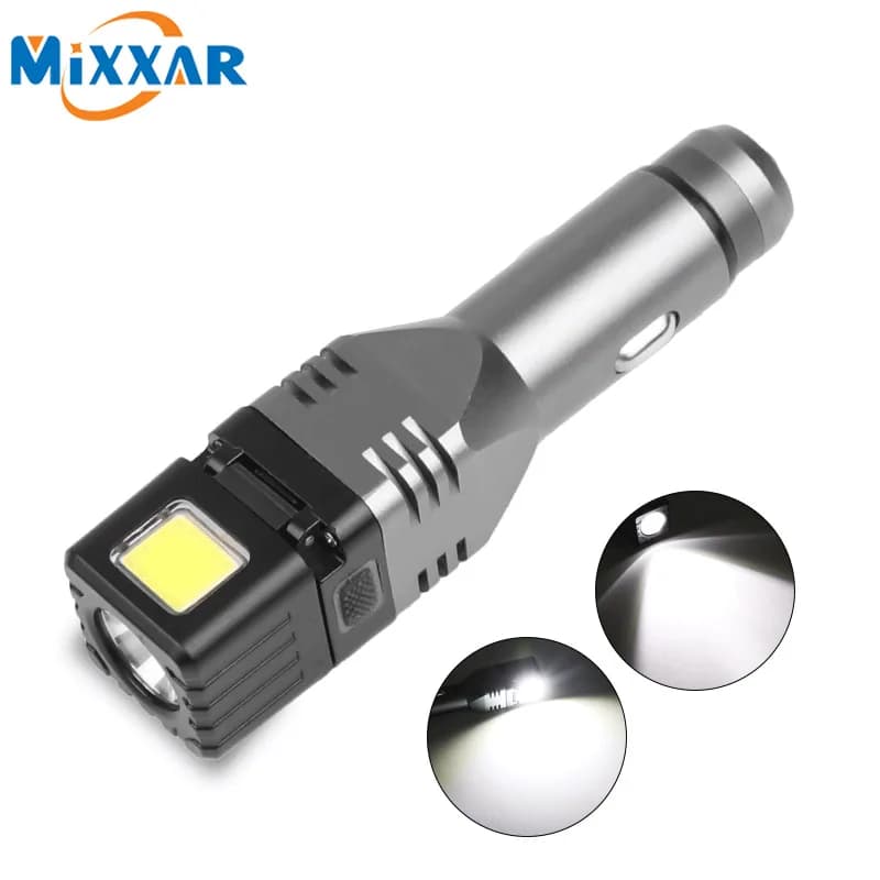 ZK20 LED Flashlight MINI Auto Lantern Rechargeable Flashlight Powerful Lamp Built-in lithium ion battery Car cigarette lighter
