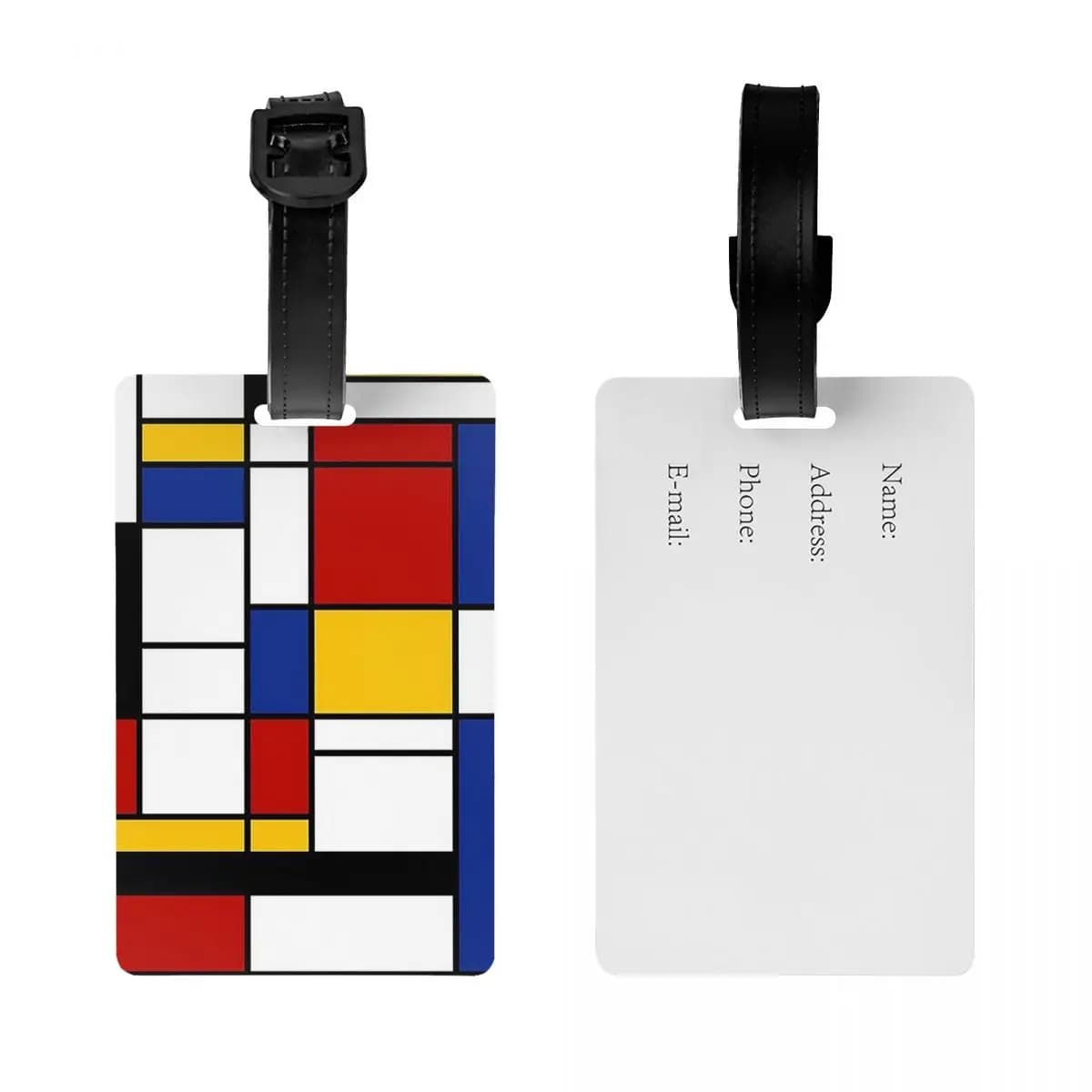Piet Mondrian luggage labels, luggage accessories, travel bag label, label holder, ID holder, name, address