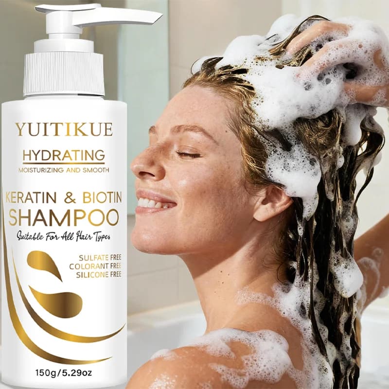 YUITIKUE Shampoo alla Cheratina e Biotina - Formula Delicata, Hydratante e Lisciante, Senza Siliconi per tutte le Tipi di Capelli, 150g