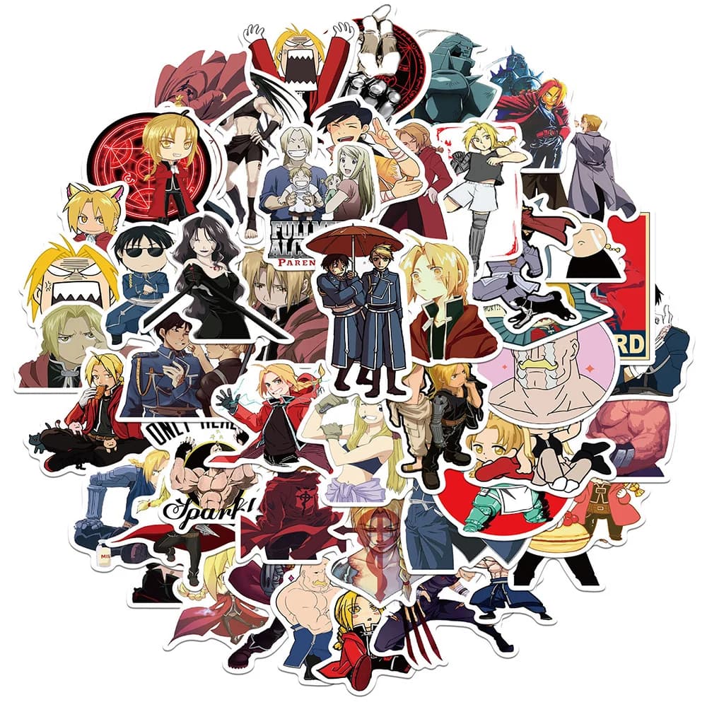 10/30/50pcs Fullmetal Alchemist Anime Stickers Cool Edward Elric Cartoon Sticker Skateboard Notebook Phone Graffiti decalcomanie Pack