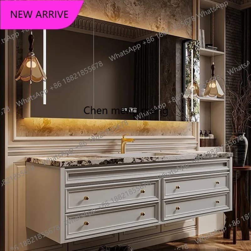Mobile Bagno Sospeso C85 di Lusso con Cassetti Stretti, Mobiletto Bagno in Legno, Meuble Salle De Bain