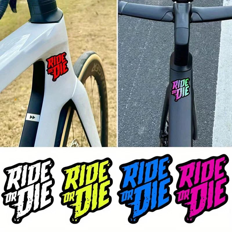 2 Pezzi Adesivi in Vinile RIDE OR DIE Impermeabili e Resistenti alle Intemperie, Decalcomanie Audaci e Colorati per Decorazione Telaio Bici MTB, Moto e Casco