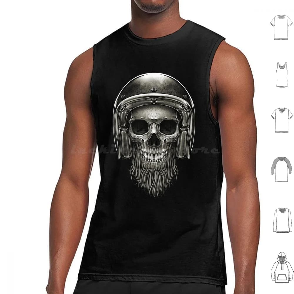 Canotte Viking Skull Rider Canotte senza maniche Barba Skull Rider Casco vichingo barbuto Casco vintage Scheletro Bici personalizzata Biker