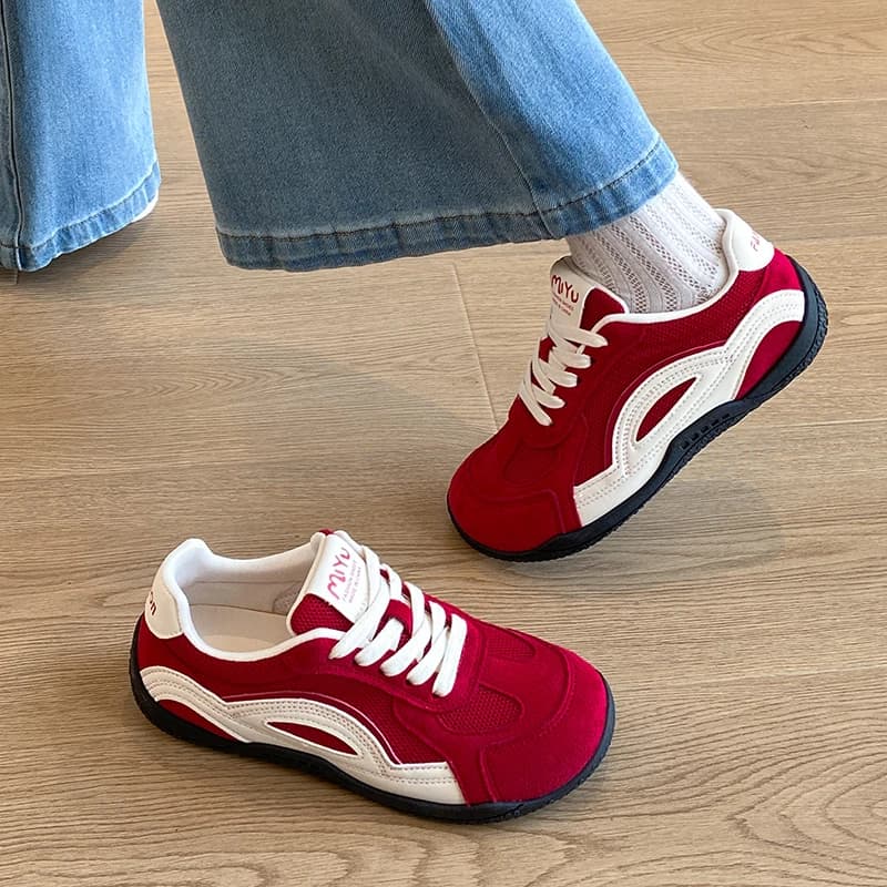 Women Mesh Sneakers,Versatile Flat Anti-slip Casual Sports Shoes,Wear-resistant Breathable Color Block White Sneakers for Ladies