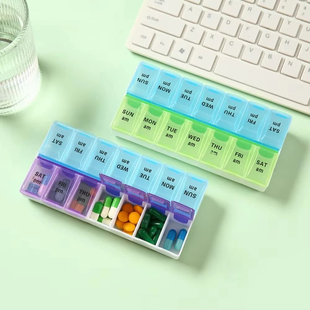 Nuovo Contenitore Portatile Premium per Pillole Settimanali, Scatola Organizer con 14 Scomparti per 7 Giorni e 2 Dosi, per Vitamine, Medicinali, Oli di Pesce