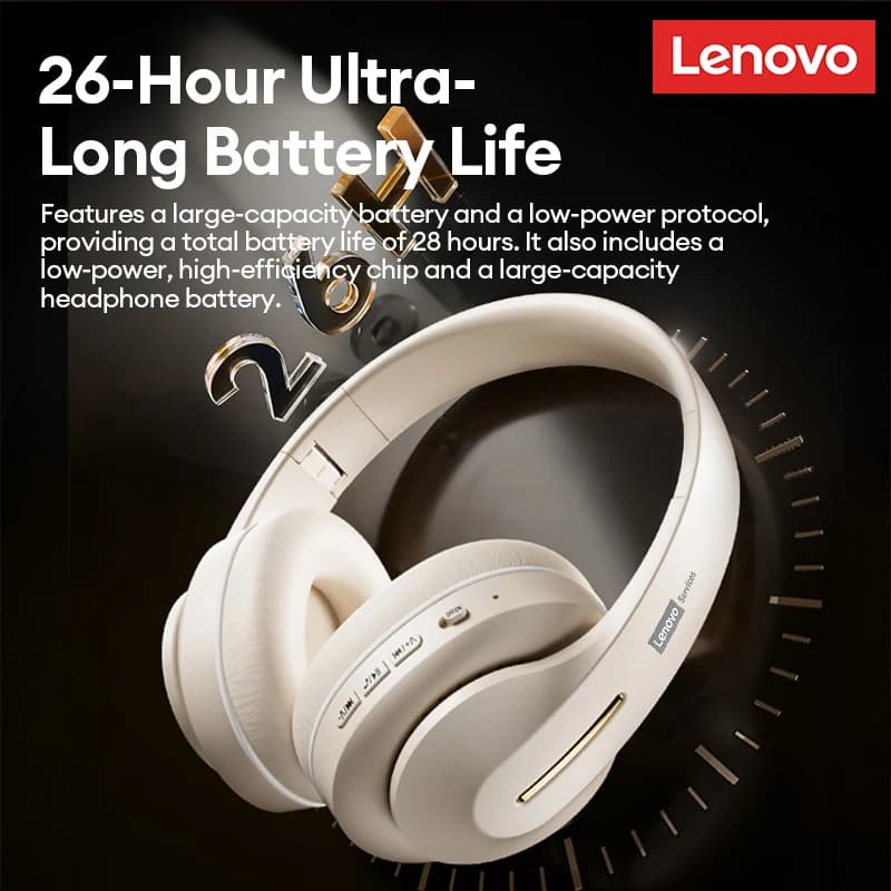 Cuffie Over-Ear Bluetooth 6.0 Lenovo a Bassa Latenza, Cuffie Musicali Cablate/Wireless con Riduzione del Rumore e Audio Stereo LES-107