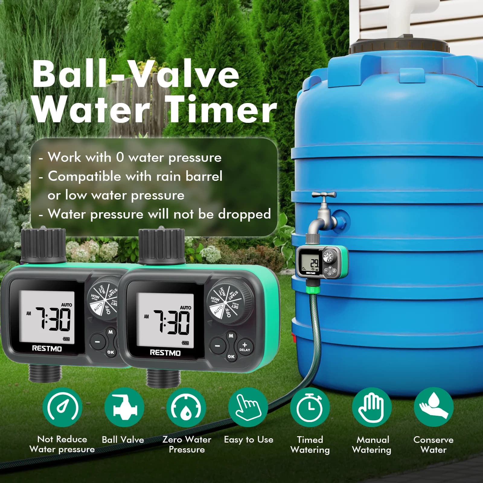 Set di 2 Valvole a Sfera per Irrigazione, Timer per Tubo da Giardino, Controllo Manuale e Automatico dell'Acqua per Irrigazione del Prato