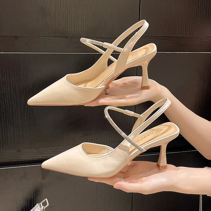 Sandali Baotou con strass e catena, tacco a spillo, da donna, eleganti, estivi