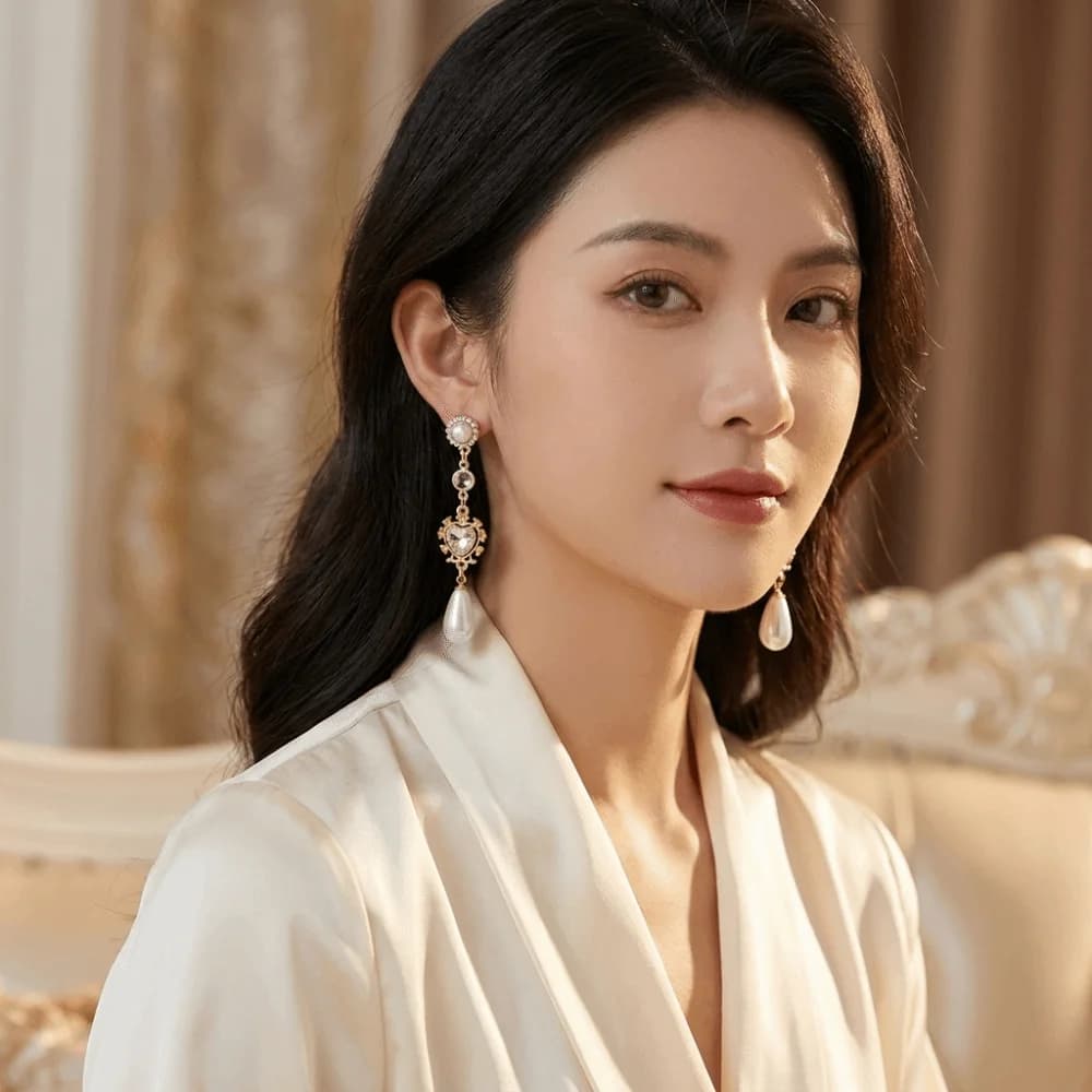 Luxury Alloy Teardrop Earrings Vintage Long Pearl Drop Earrings Gold Tone Exaggerated Dangle Earrings Wedding