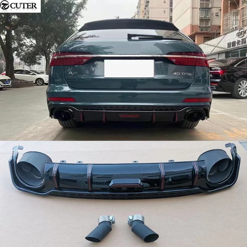 A6 C8 Avant Allroad Sedan RS6 Style PP Rear Bumper Diffuser Splitter for Audi A6 C8 Car Body Kit 2021