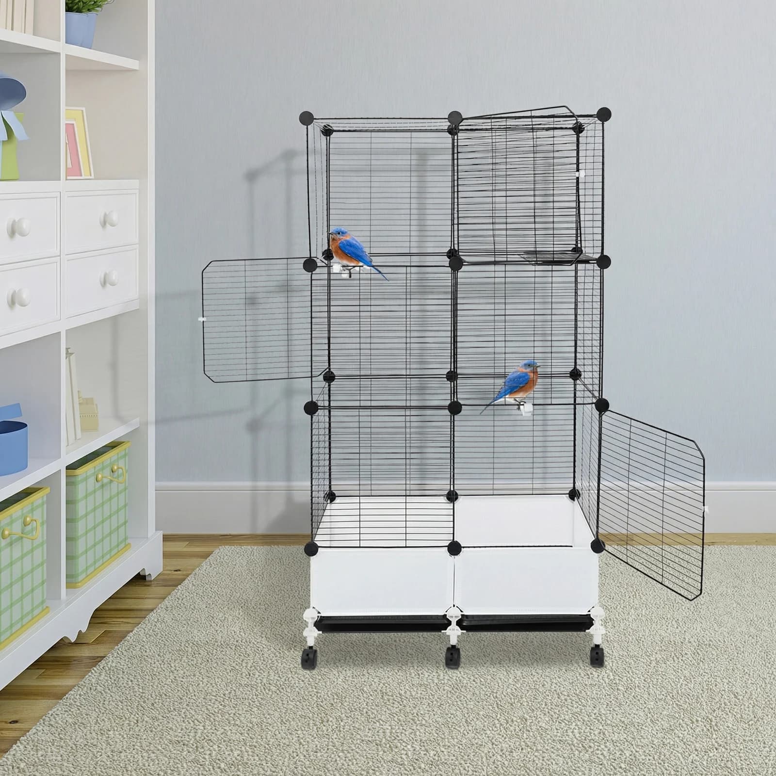 Iron, Resin Large Parrot Cage, Black Standing Large Bird Cage, Spacious Birdcage with 6 Wheels (All with Brakes), for Homes, Pet Stores, And Pet Boarding Facilities, 74*37*139cm/29.13*14.57*54.72in