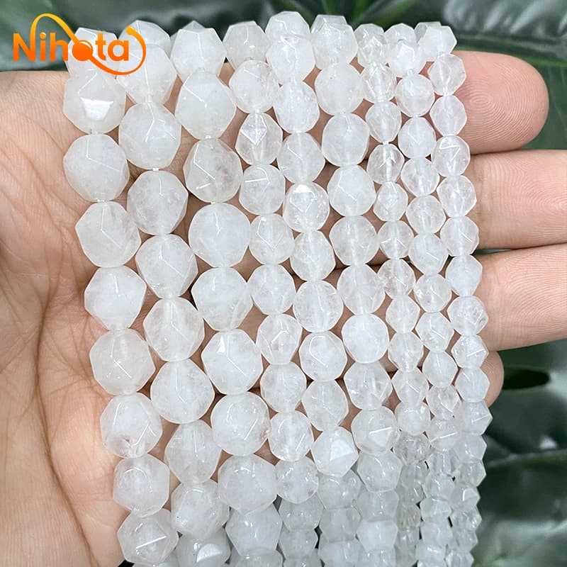 Natural stone Faceted Transparent White Jasper Loose Beads 6/8/10MM for charms Jewelry Making Handmade DIY Bracelets 14" Strand