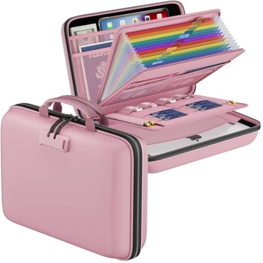 Organizzatore di Documenti Ignifugo con Serratura, Custodia Rigida Ignifuga con 13 Tasche, Cartella Portadocumenti a Fisarmonica Portatile per Casa e Ufficio