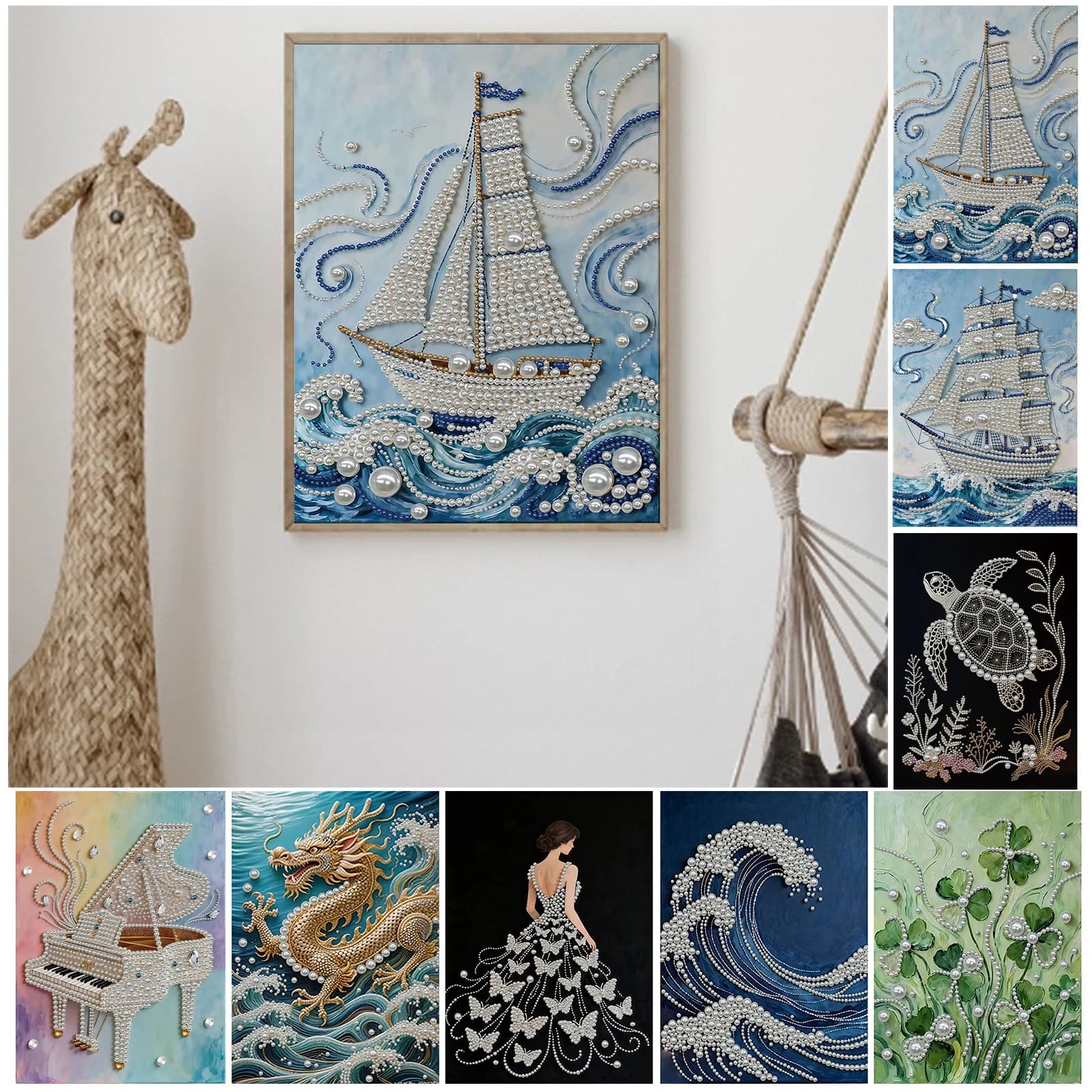 Fa-da-Te Artistic Kits for Painting with Adult Pearls / Beginners, Home Decoration Gift, Paintings with Pearls and Gems, Art and Crafts with Frame 30x40cm