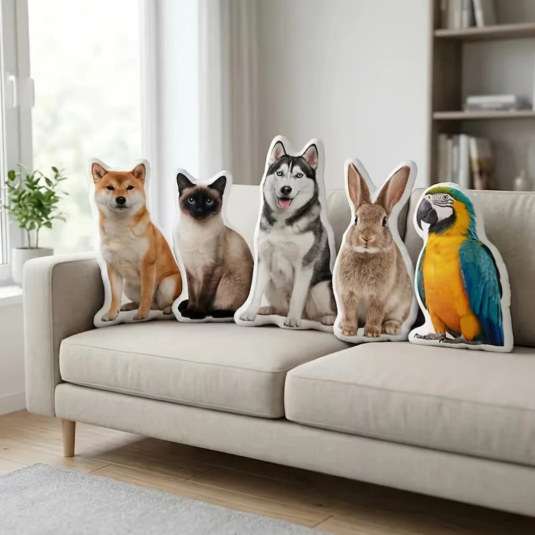 Cuscino commemorativo personalizzato con foto di un animale domestico stampata su un solo lato. Un regalo eccellente per accompagnare il tuo animale domestico. Un'informazione importante