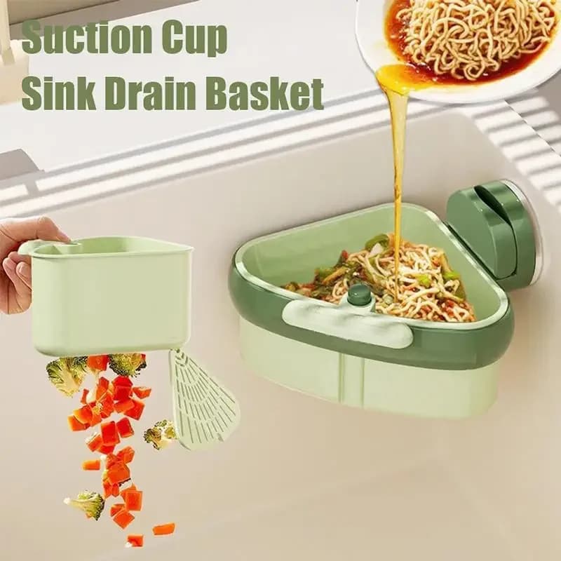Triangular Suction Cup Sink Filter Basket Household Food Waste Collector Kitchen Corner Drain Residue Catcher Cleaning Accessory
