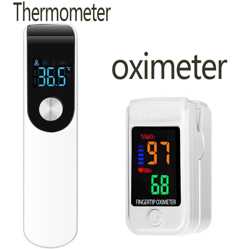 2-in-1 Household Infrared Forehead Temperature Gun Electronic Thermometer + Accurate Finger Clip Type Pulse Oximetry Oximeter