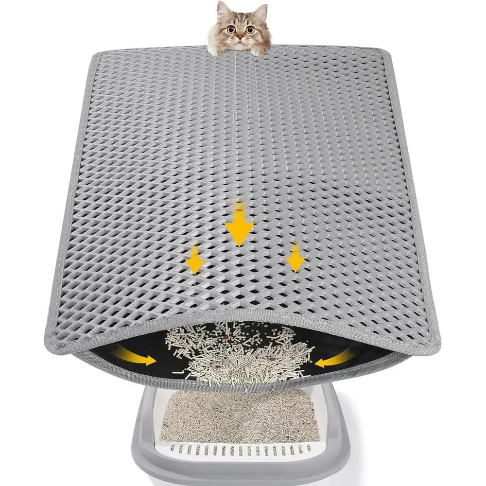 Double Layer Cat Litter Mat, 24x15 Inch Waterproof Litter Box Mat, Non-Slip Cat Mat