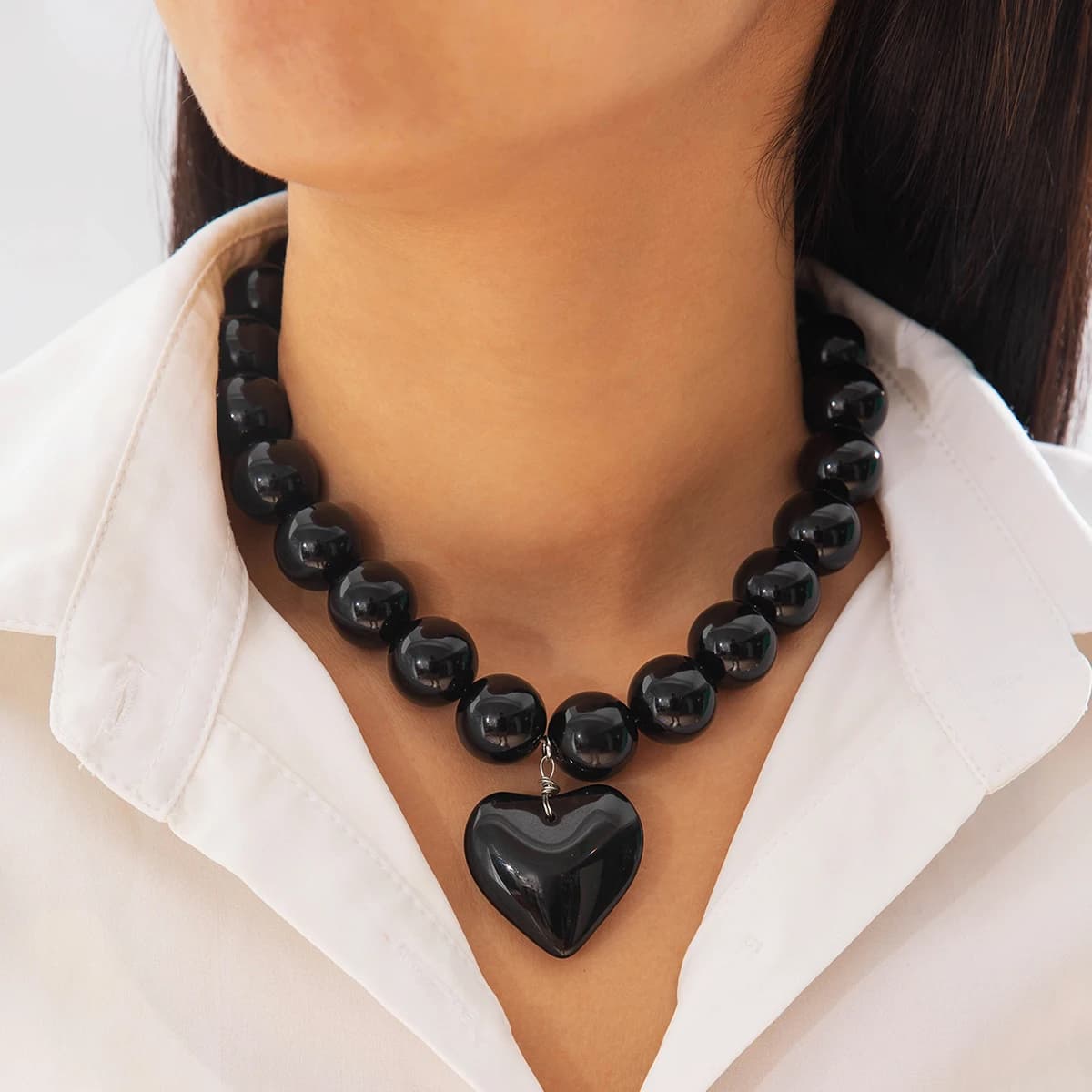 New Tocone Necklace with Heart Pendant and Exaggerated Pearls for Women, Adjustable Chain Made in Hand, Party Jewel, Gift