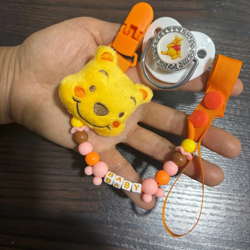 Ciuccio calmante per neonati e grazioso ciondolo con clip a catena per neonati, ciuccio masticabile a forma di cartone animato per l'allattamento, ciuccio per neonati progettato per l'allattamento